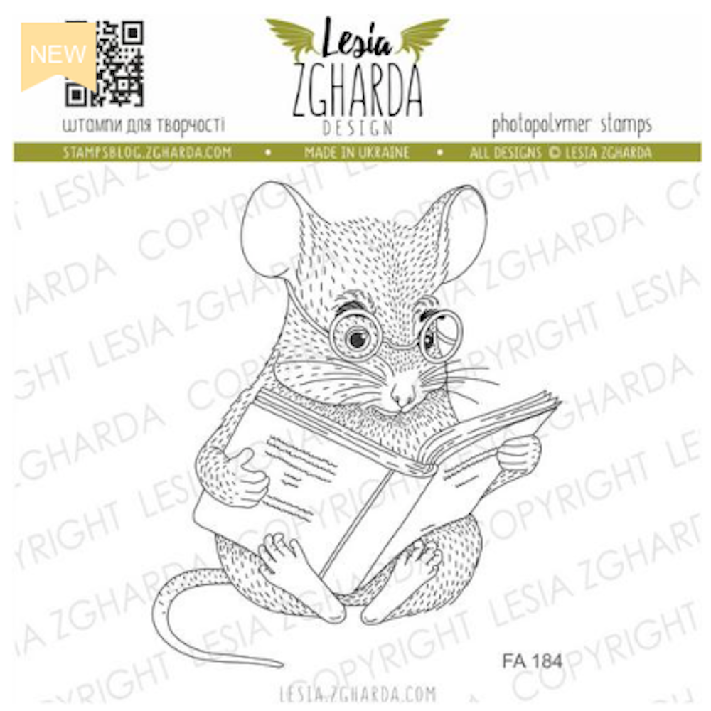 Lesia Zgharda Mouse Reading Clear Stamp fa184