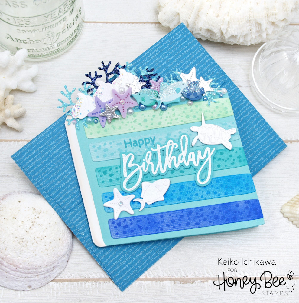 Honey Bee BIRTHDAY WISHES Dies hbds-420 Ocean Themed Cake Card | color-code:ALT08