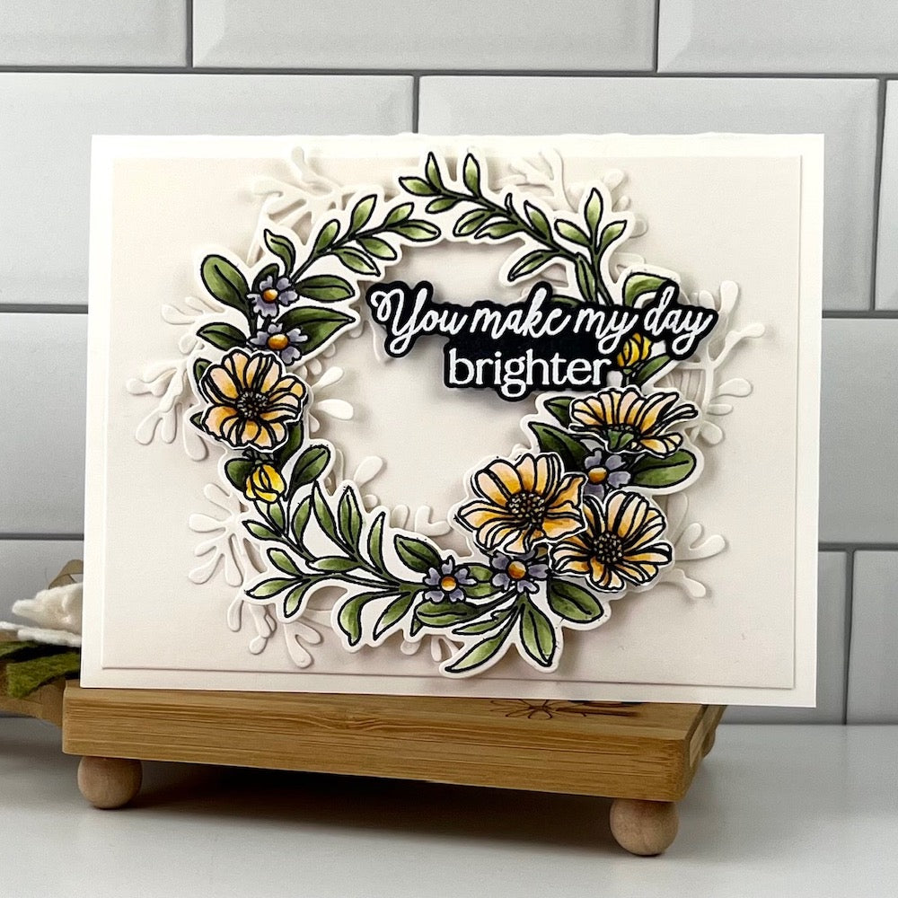 Honey Bee Spring Wreath Dies hbds-480 You Make My Day Brighter Card