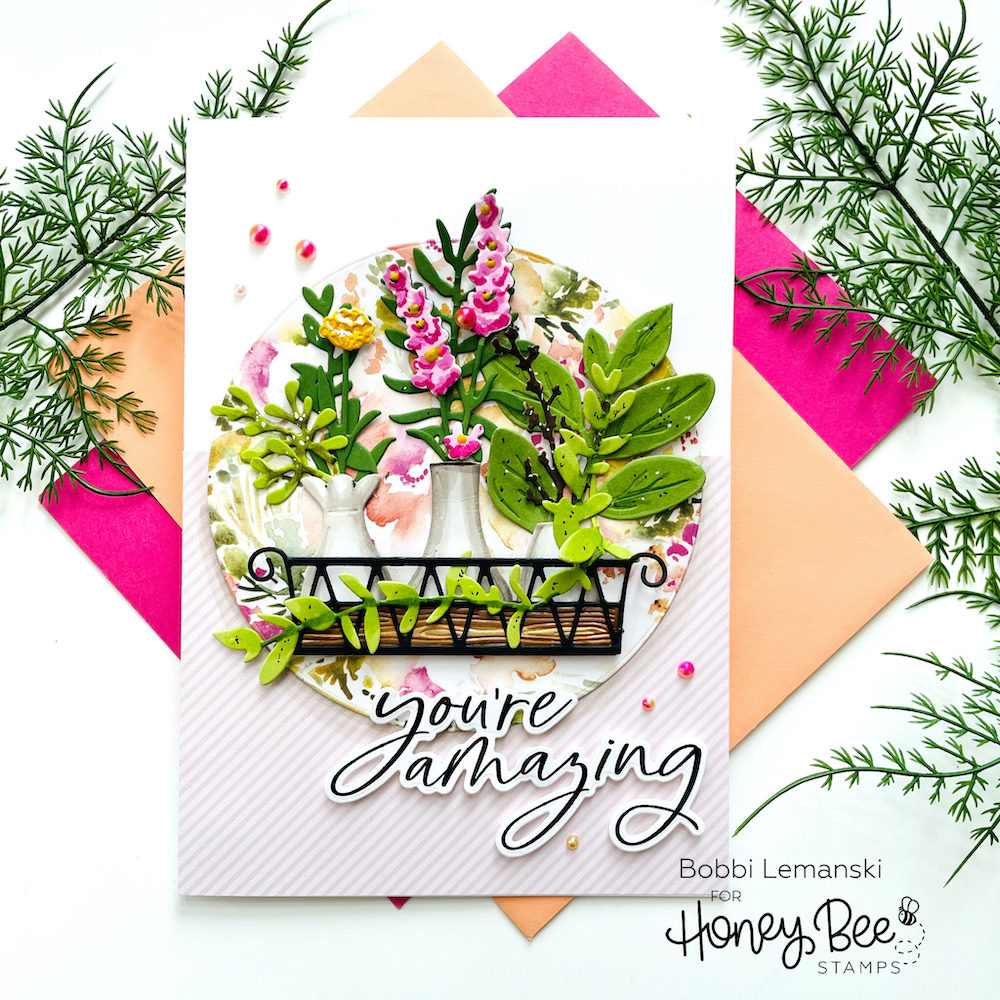 Honey Bee Lovely Layers Spring Greenery Dies hbds-llspg You're Amazing Card
