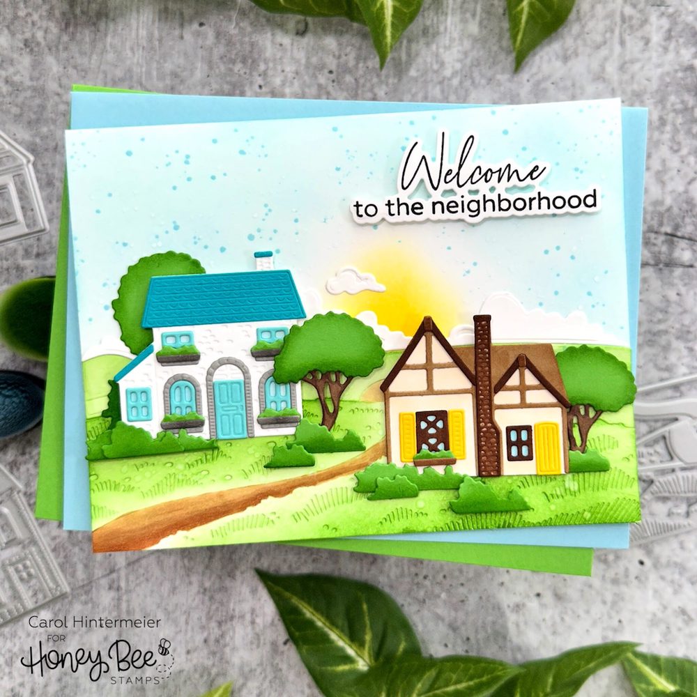 Honey Bee Spring Cottage Village Dies hbds-spctv Welcome To The Neighborhood Card