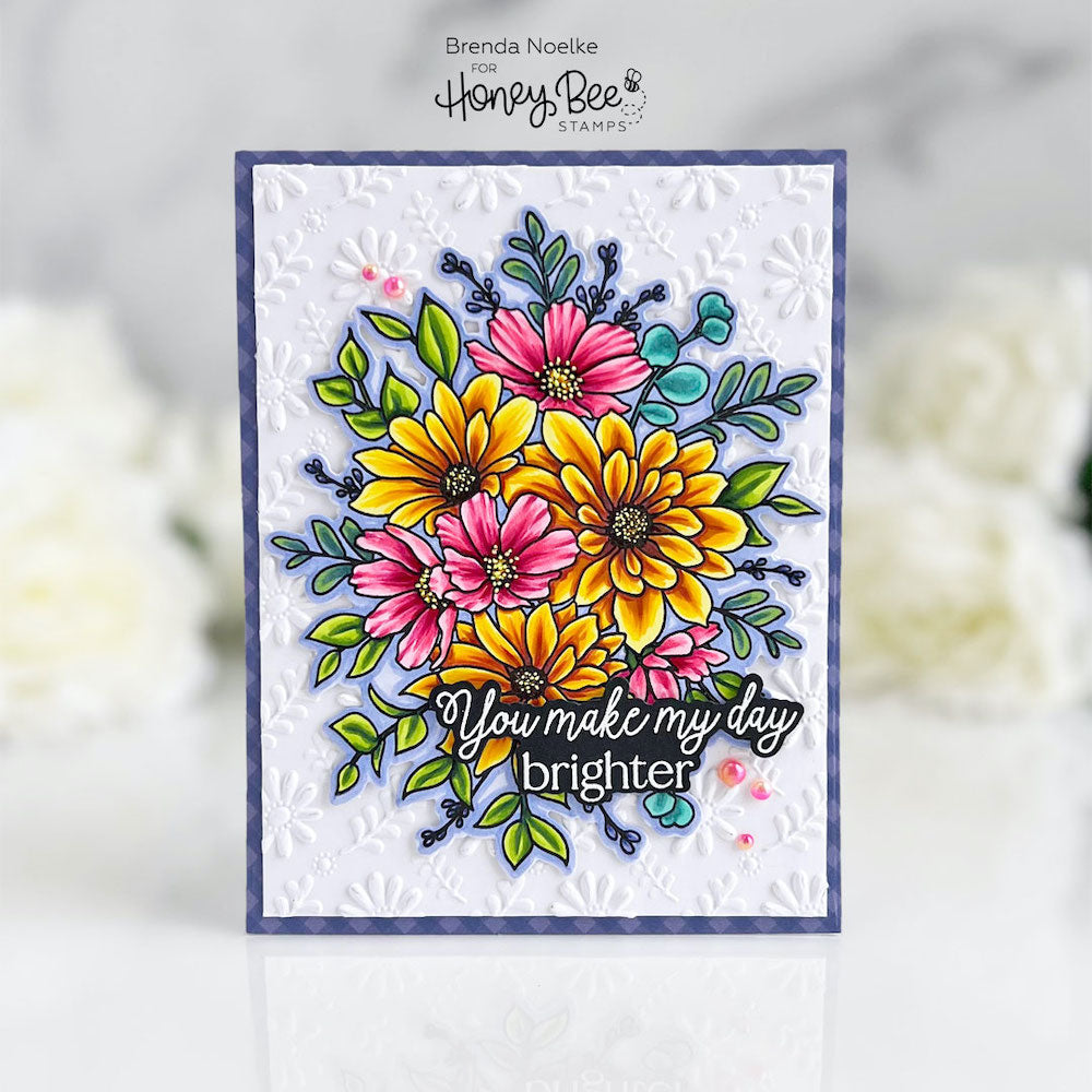 Honey Bee Daisy Layers Bouquet Clear Stamp Set hbst-478 You Make My Day Brighter Card