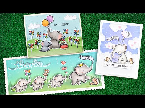 Lawn Fawn Elephant Parade Add-On Clear Stamps lf3067 start to finish cards