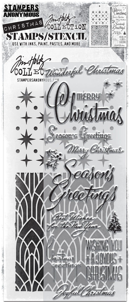 Tim Holtz Clear Stamps and Stencil CHRISTMASTIME Clear Stamp AND DECO ARCH STARRY Stencil THMM156