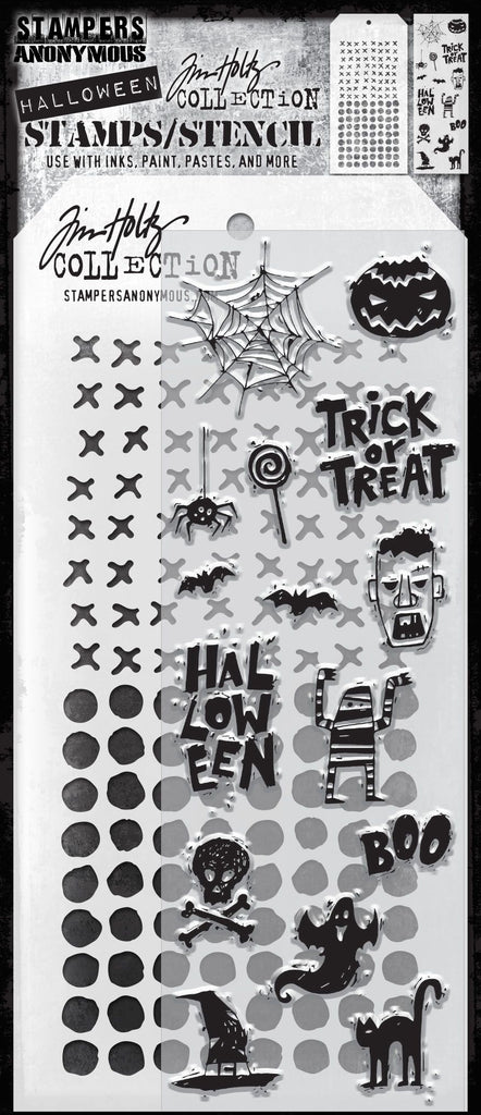 Tim Holtz Clear Stamps and Stencil SPOOKY SCRIBBLES, DOTTED AND STITCHED THMM147