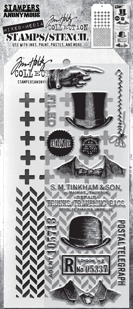 Tim Holtz Clear Stamps and Stencil PLUS AND HERRINGBONE THMM116