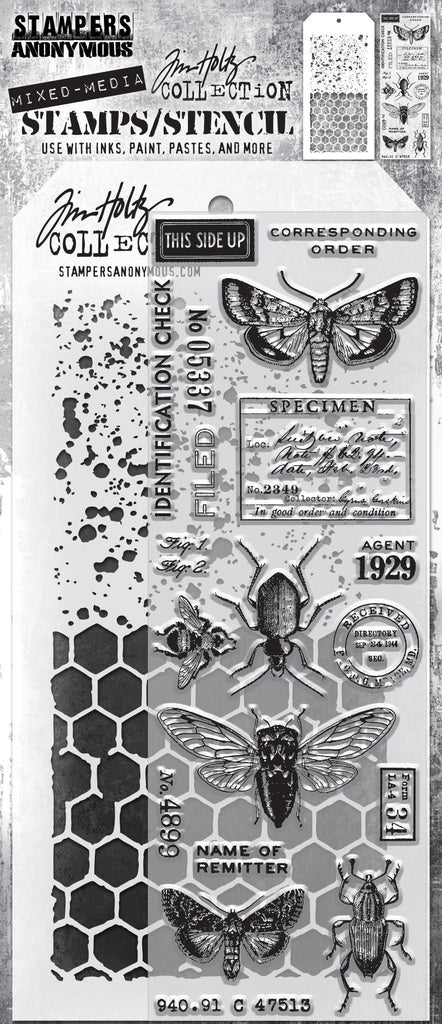 Tim Holtz Clear Stamps and Stencil SPECKLES AND HONEYCOMB THMM111