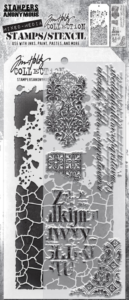 Tim Holtz Clear Stamps and Stencil GRIME AND CRACKLE THMM123