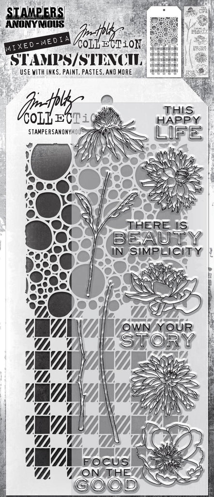 Tim Holtz Clear Stamps and Stencil BUBBLES AND GINGHAM THMM124
