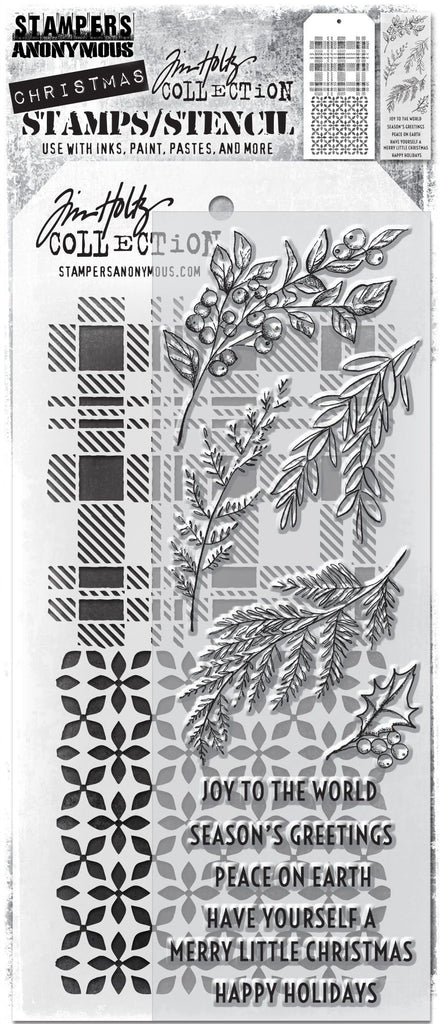 Tim Holtz Clear Stamps and Stencil SKETCH GREENERY THMM132