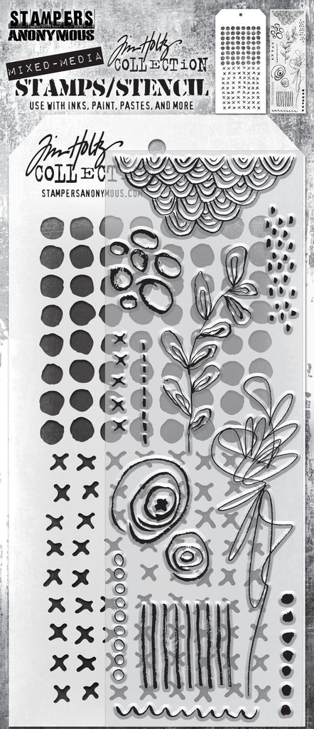 Tim Holtz Clear Stamps and Stencil DOTTED AND STICHED THMM114