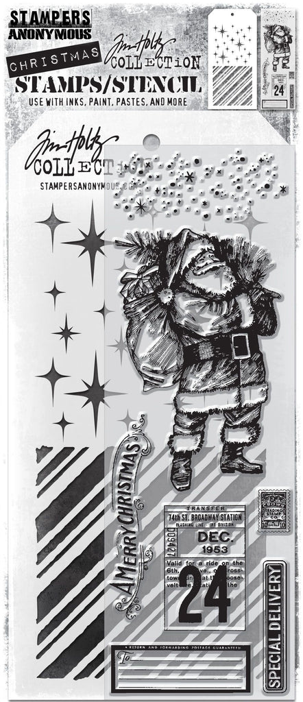 Tim Holtz Clear Stamps and Stencil VINTAGE HOLIDAYS THMM131