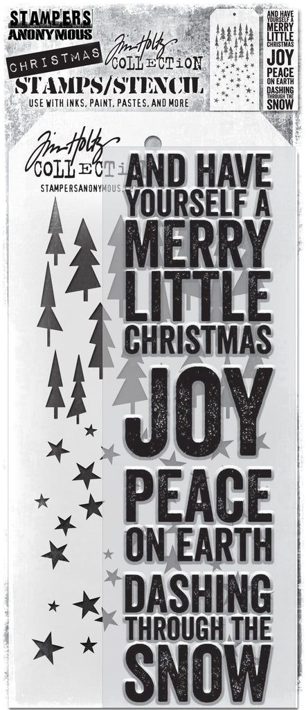 Tim Holtz Clear Stamps and Stencil BOLD TEXT XMAS Clear Stamp, FALLING STARS AND TREELOT Stencil THMM153