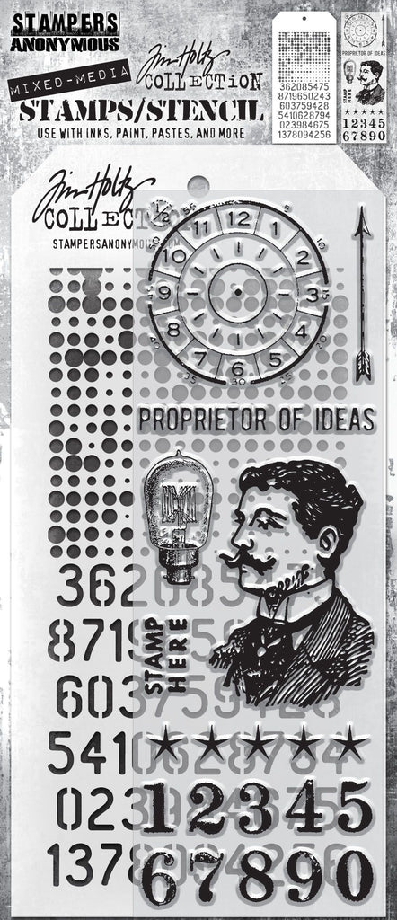Tim Holtz Clear Stamps and Stencil HALFTONE AND DIGITS THMM118