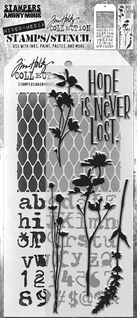 Tim Holtz Clear Stamps and Stencil MESH AND TYPO THMM121
