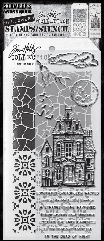 Tim Holtz Clear Stamps and Stencil SKETCH MANOR, ROSETTE AND CRACKLE THMM149