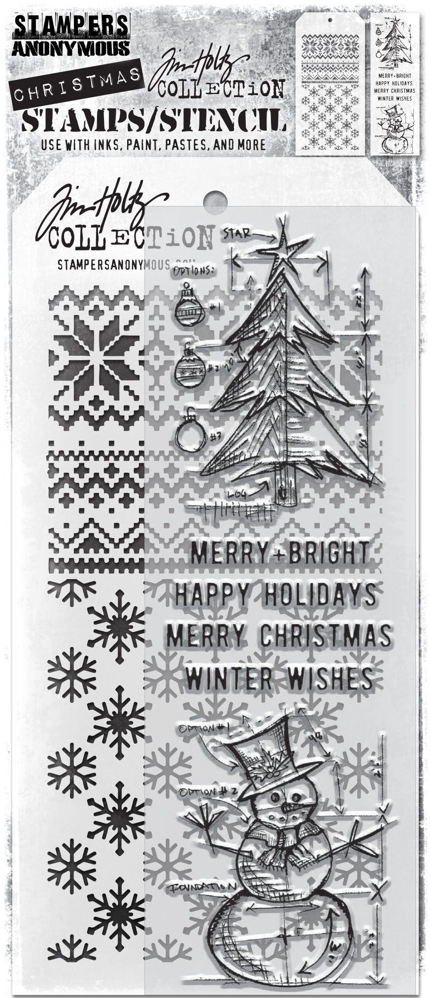 Stampers Anonymous Tim Holtz Stamps Stencil BLUEPRINTS WINTER Christmas  THMM158