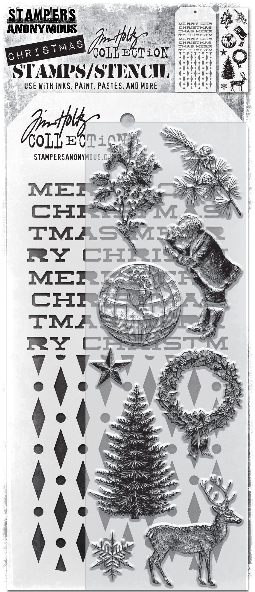 Tim Holtz Clear Stamps and Stencil HOLIDAY THINGS THMM152