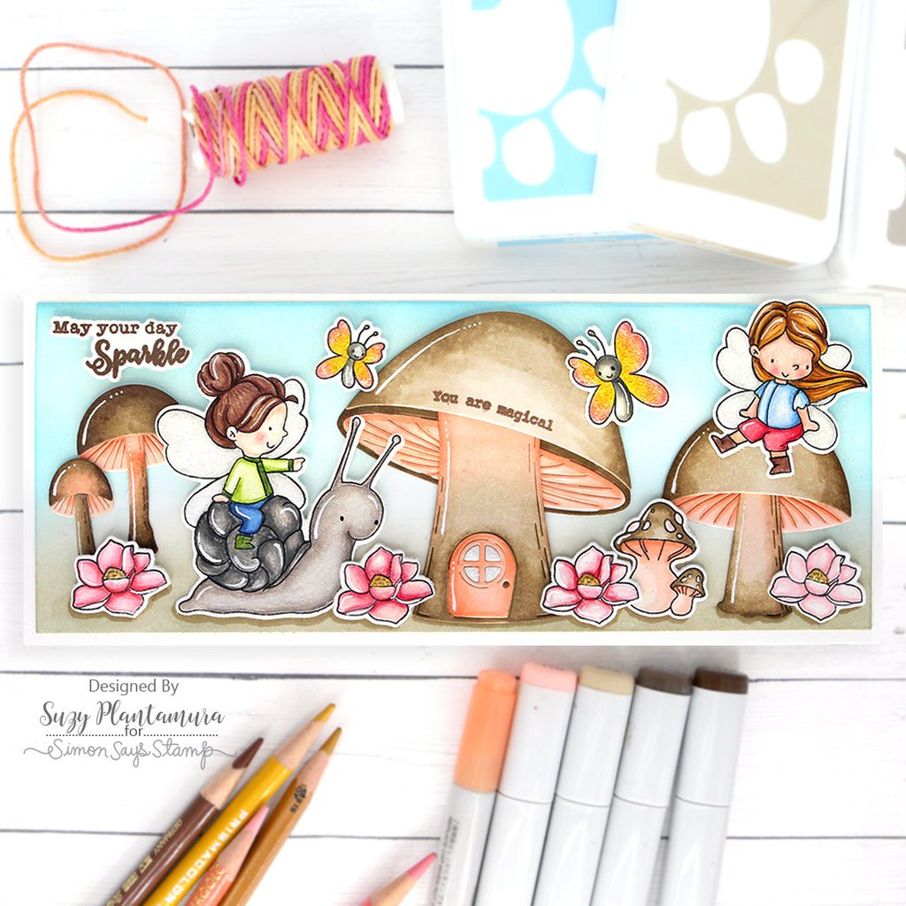 Simon Says Stamp Mushroom Stems Wafer Die s782 Fairy Spring Scene Card | color-code:ALT06