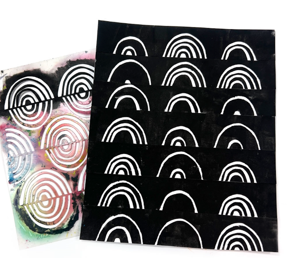 StencilGirl Rows of Reflecting Rainbows Stencil s943 - Black and White