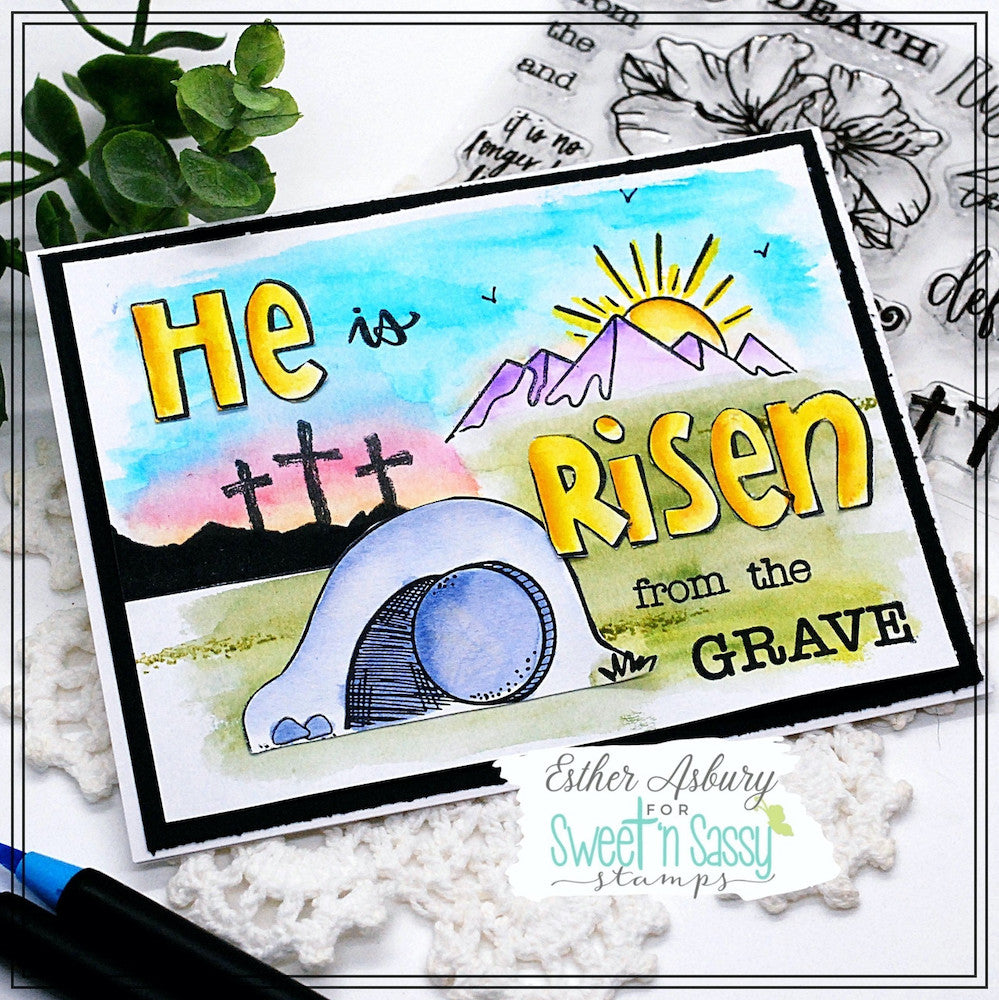 Sweet 'N Sassy Because Jesus Clear Stamp Set sns-23-011 risen from the grave
