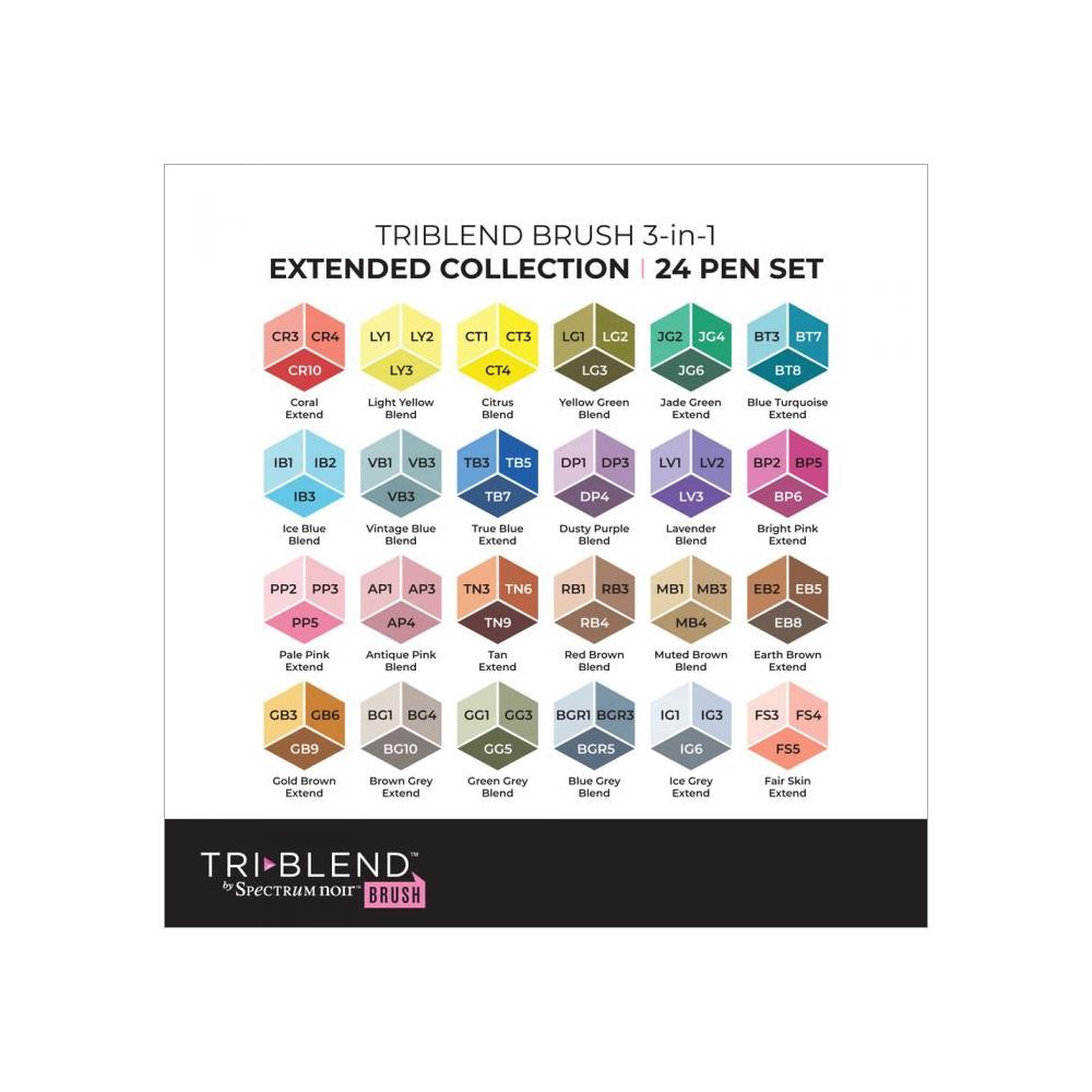 Spectrum Noir TriBlend Brush Collection Marker Set sn-tbbr-extd24 Color Chart