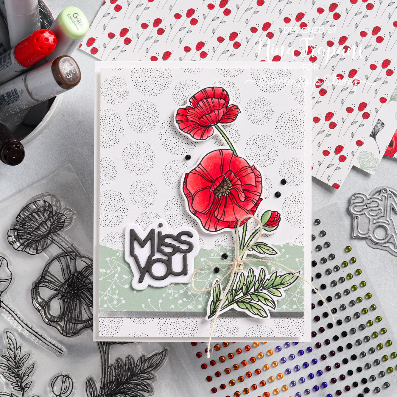 Simon Says Clear Stamps POPPY PERFECTION sss202517c Miss You Card  | color-code:ALT01