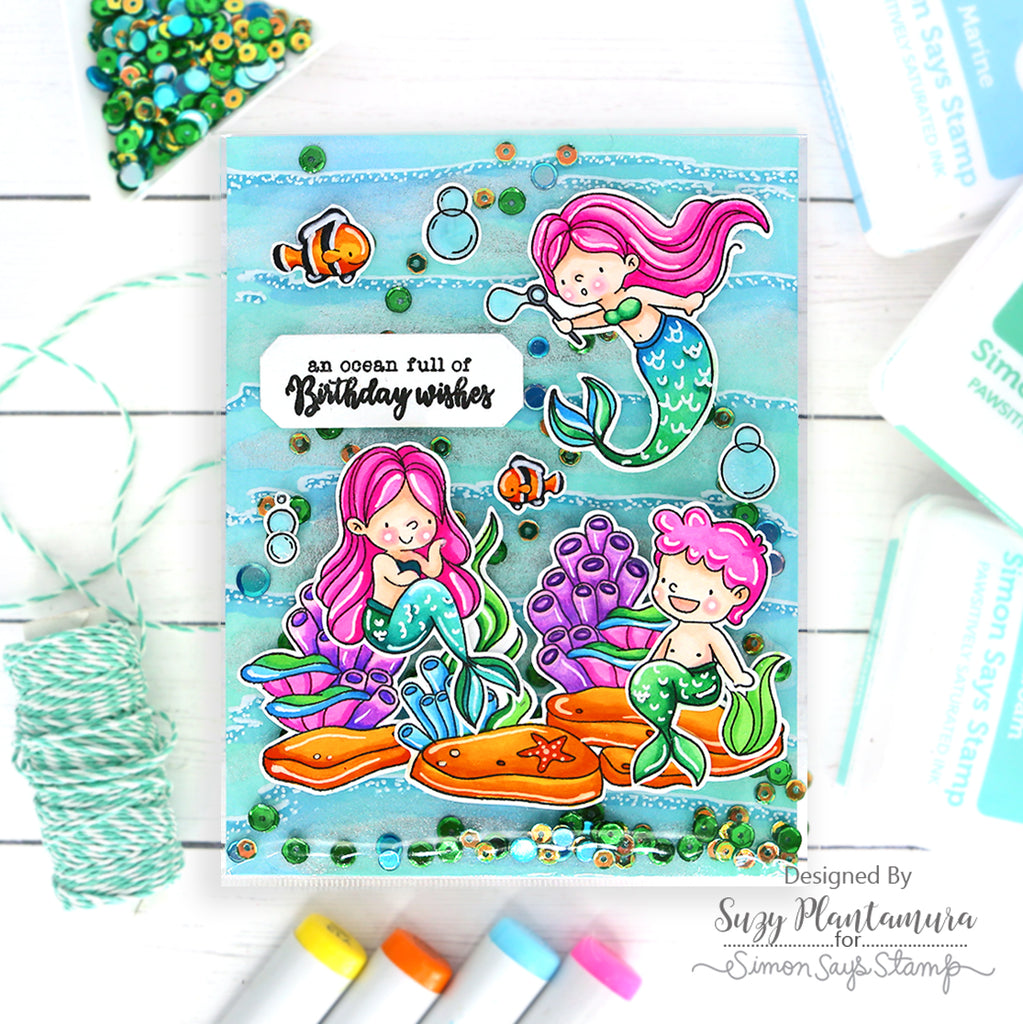 Simon Says Clear Stamps VITAMIN SEA sss202639c Pink Haired Mermaids Card | color-code:ALT01