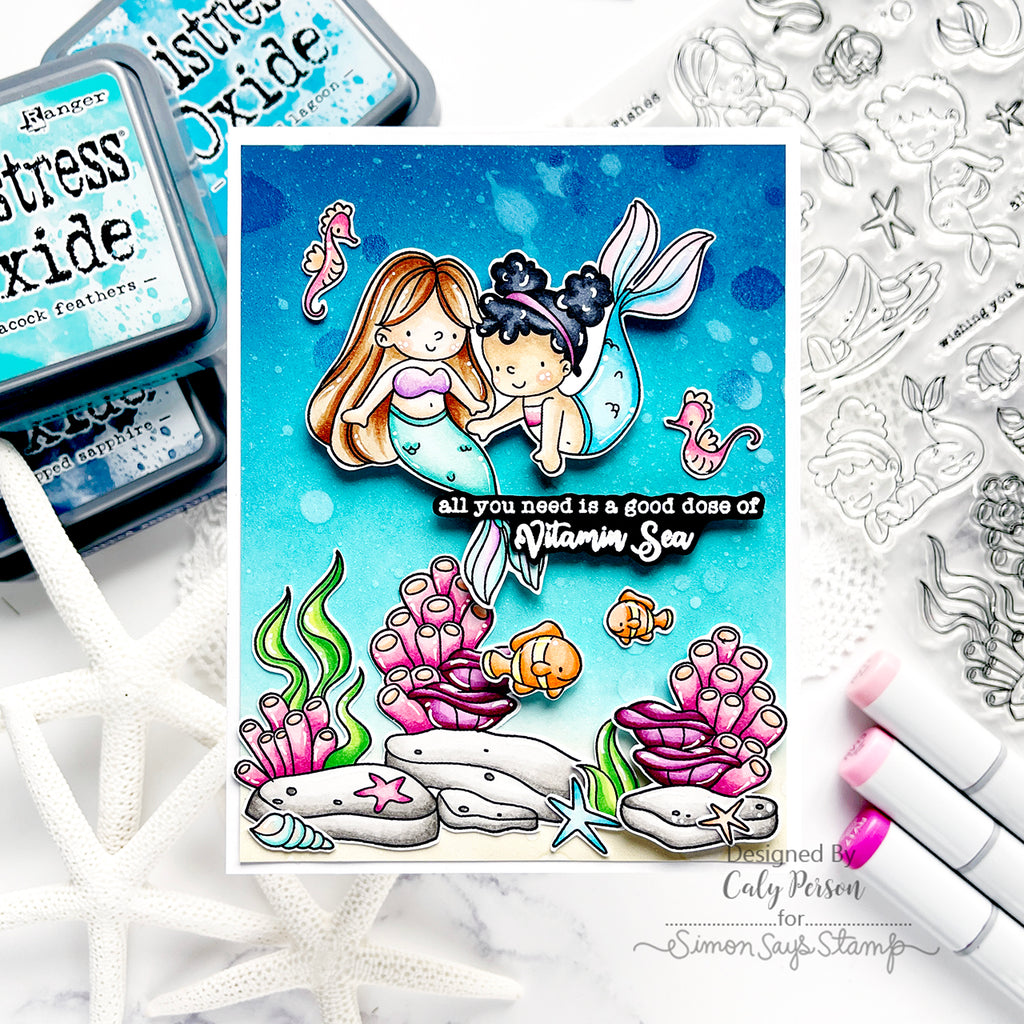 Simon Says Clear Stamps VITAMIN SEA sss202639c Mermaids Card | color-code:ALT02