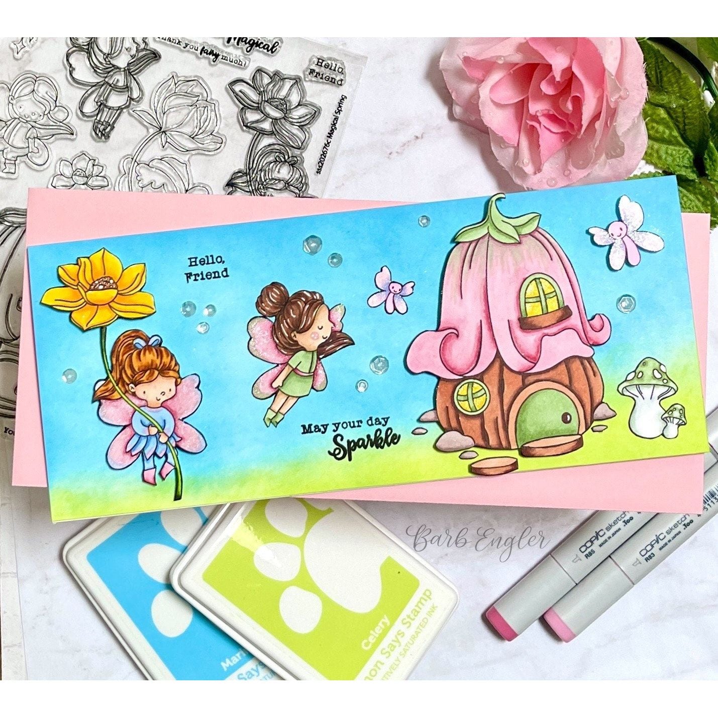 Simon Says Clear Stamps Magical Spring sss202676c Fairies Spring Scene Card | color-code:ALT01