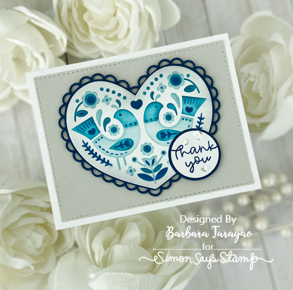 Simon Says Stamp Stencils LAYERED FOLKSY HEART ssst221676c  Thank You Card | color-code:ALT04