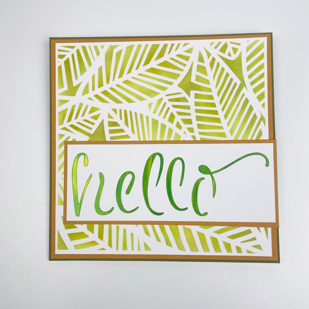 The Crafter's Workshop Layered Hello Slimline Stencil tcw6031 leaves